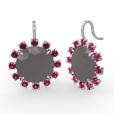 Rodolit garnet ve füme akrilik 14 ayar beyaz altın küpe