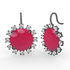 Lumi Küpe - Swarovski ve neon pembe akrilik 925 ayar siyah rodyum kaplama gümüş küpe #h26bf