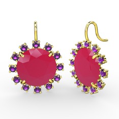 Lumi Küpe - Ametist ve neon pembe akrilik 14 ayar altın küpe #jkuqg4