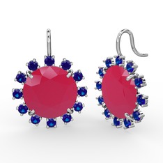 Lab safir ve neon pembe akrilik 18 ayar beyaz altın küpe
