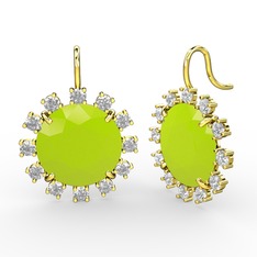 Swarovski ve neon sarı akrilik 18 ayar altın küpe