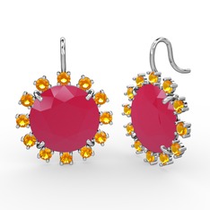 Lumi Küpe - Sitrin ve neon pembe akrilik 8 ayar beyaz altın küpe #oyixio