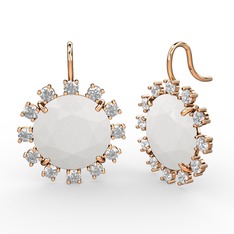 Swarovski ve beyaz akrilik 925 ayar rose altın kaplama gümüş küpe