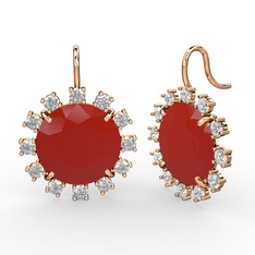 Swarovski ve kırmızı akrilik 14 ayar rose altın küpe