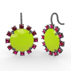 Lumi Küpe - Rodolit garnet ve neon sarı akrilik 925 ayar siyah rodyum kaplama gümüş küpe #s7q9xt