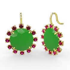 Lumi Küpe - Rodolit garnet ve neon yeşil akrilik 8 ayar altın küpe #u52nwm