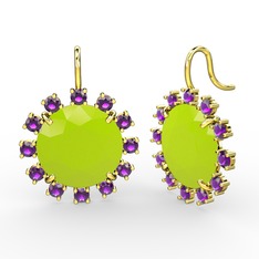 Ametist ve neon sarı akrilik 14 ayar altın küpe