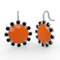 Lumi Küpe - Siyah zirkon ve neon turuncu akrilik 8 ayar beyaz altın küpe #yhcnly