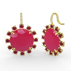 Kök yakut ve neon pembe akrilik 14 ayar altın küpe