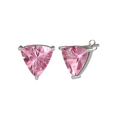 Pembe kuvars 14 ayar beyaz altın küpe