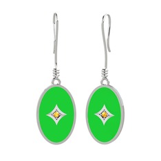 Sitrin 18 ayar beyaz altın küpe (Yeşil mineli)