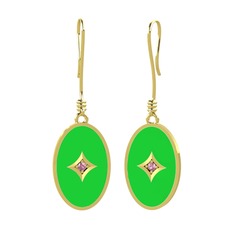 Amara Küpe - Pembe kuvars 14 ayar altın küpe (Yeşil mineli) #15yec5i