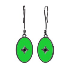 Amara Küpe - Siyah zirkon 925 ayar siyah rodyum kaplama gümüş küpe (Yeşil mineli) #18nnny2