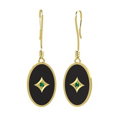 Amara Küpe - Yeşil kuvars 14 ayar altın küpe (Siyah mineli) #1dx4kgr