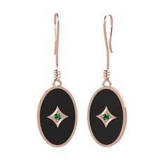 Amara Küpe - Yeşil kuvars 8 ayar rose altın küpe (Siyah mineli) #1in1sel