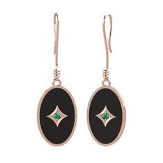 Amara Küpe - Kök zümrüt 8 ayar rose altın küpe (Siyah mineli) #1v531k6