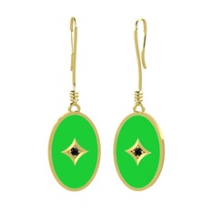 Amara Küpe - Siyah zirkon 18 ayar altın küpe (Yeşil mineli) #94dtkx