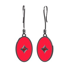 Garnet 925 ayar siyah rodyum kaplama gümüş küpe (Kırmızı mineli)