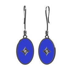 Amara Küpe - Beyaz zirkon 925 ayar siyah rodyum kaplama gümüş küpe (Lacivert mineli) #onlouv