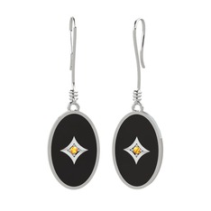 Amara Küpe - Sitrin 18 ayar beyaz altın küpe (Siyah mineli) #zm78o3