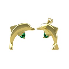 Taşlı Yunus Küpe - Yeşil kuvars 925 ayar altın kaplama gümüş küpe #1bnp64j