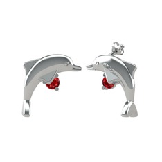 Garnet 8 ayar beyaz altın küpe