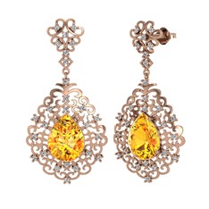 Sitrin ve beyaz zirkon 14 ayar rose altın küpe