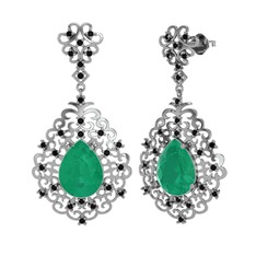 Dalila Küpe - Kök zümrüt ve siyah zirkon 8 ayar beyaz altın küpe #11i38lo