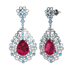 Dalila Küpe - Rodolit garnet ve akuamarin 18 ayar beyaz altın küpe #11w7jfe