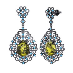 Dalila Küpe - Peridot ve akuamarin 925 ayar siyah rodyum kaplama gümüş küpe #132ms9w