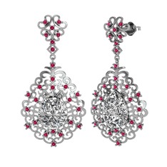 Beyaz zirkon ve rodolit garnet 14 ayar beyaz altın küpe
