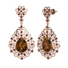 Dalila Küpe - Dumanlı kuvars ve kök yakut 925 ayar rose altın kaplama gümüş küpe #14kqrx5