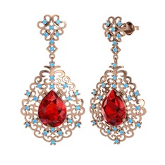 Garnet ve akuamarin 14 ayar rose altın küpe