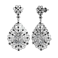 Dalila Küpe - Swarovski ve siyah zirkon 18 ayar beyaz altın küpe #15wnice
