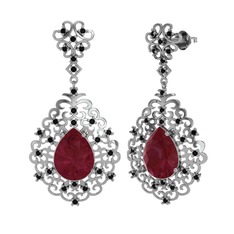 Dalila Küpe - Kök yakut ve siyah zirkon 14 ayar beyaz altın küpe #160e534