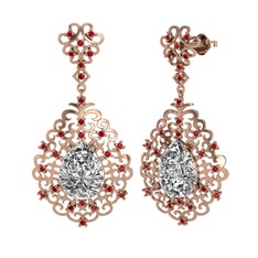 Beyaz zirkon ve garnet 8 ayar rose altın küpe