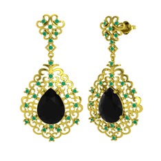 Dalila Küpe - Siyah zirkon ve kök zümrüt 8 ayar altın küpe #17jtszm