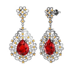 Dalila Küpe - Garnet ve sitrin 14 ayar beyaz altın küpe #18n8rg9