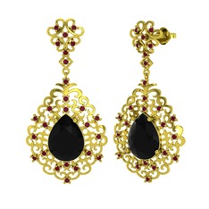 Dalila Küpe - Siyah zirkon ve kök yakut 18 ayar altın küpe #18vzyxt