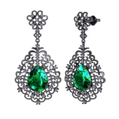 Dalila Küpe - Yeşil kuvars ve pırlanta 925 ayar siyah rodyum kaplama gümüş küpe (1.04 karat) #18zsbyx