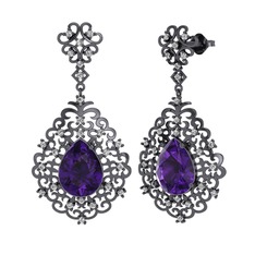 Dalila Küpe - Ametist ve swarovski 925 ayar siyah rodyum kaplama gümüş küpe #198y31j