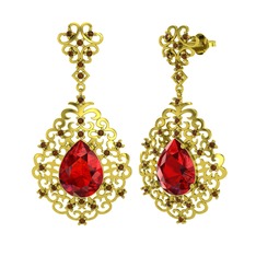Garnet ve dumanlı kuvars 18 ayar altın küpe