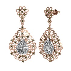 Beyaz zirkon ve peridot 8 ayar rose altın küpe