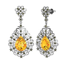 Sitrin ve peridot 14 ayar beyaz altın küpe
