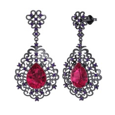 Rodolit garnet ve ametist 925 ayar siyah rodyum kaplama gümüş küpe