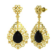 Dalila Küpe - Siyah zirkon ve sitrin 8 ayar altın küpe #1coh4ll