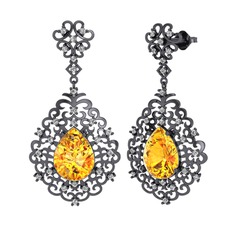 Dalila Küpe - Sitrin ve beyaz zirkon 925 ayar siyah rodyum kaplama gümüş küpe #1cq589n