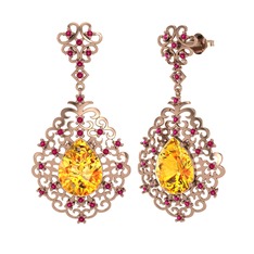 Sitrin ve rodolit garnet 18 ayar rose altın küpe