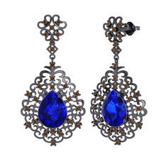 Dalila Küpe - Lab safir ve dumanlı kuvars 925 ayar siyah rodyum kaplama gümüş küpe #1dwj8vg