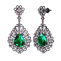 Dalila Küpe - Yeşil kuvars ve pembe kuvars 925 ayar siyah rodyum kaplama gümüş küpe #1ef7w0w